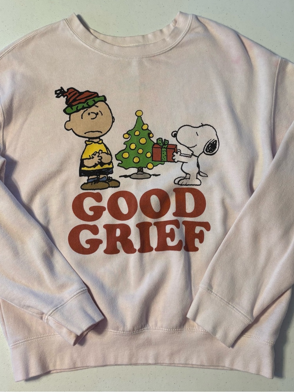 Good Grief light Pink Peanuts Holiday Sweatshirt
